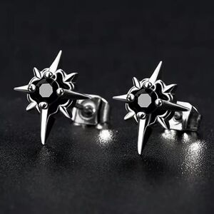Black and Silver Starburst Earrings